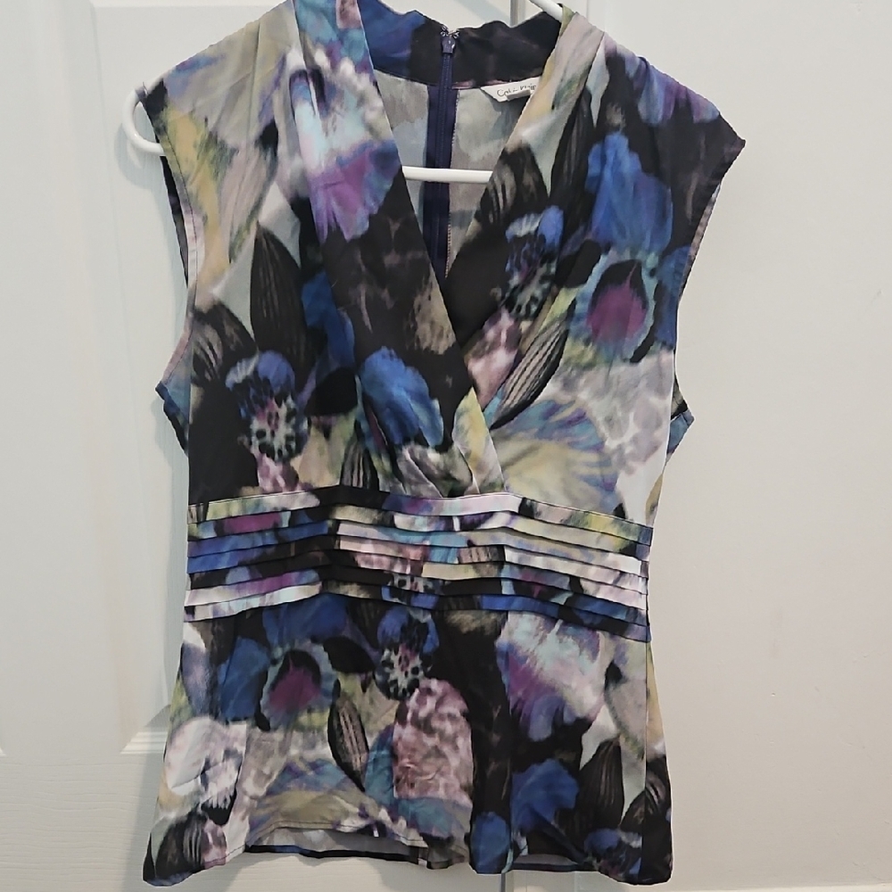 Floral Sleeveless Women's Top - Blue and Purple